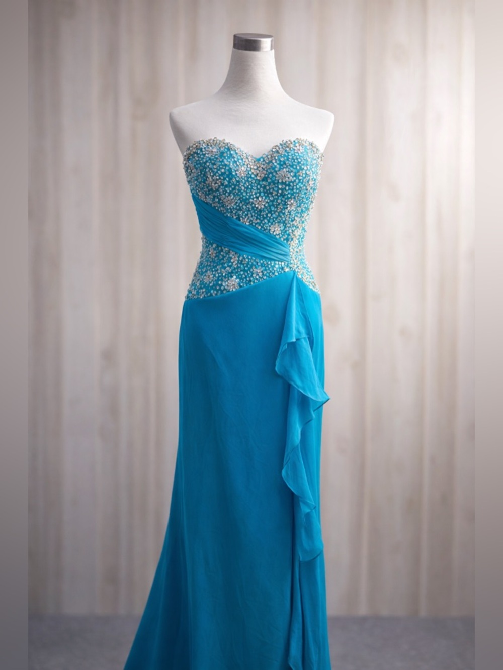 NEW Strapless Turquoise Beaded Evening Gown Prom Pageant Formal Sz 4, 6, and 8